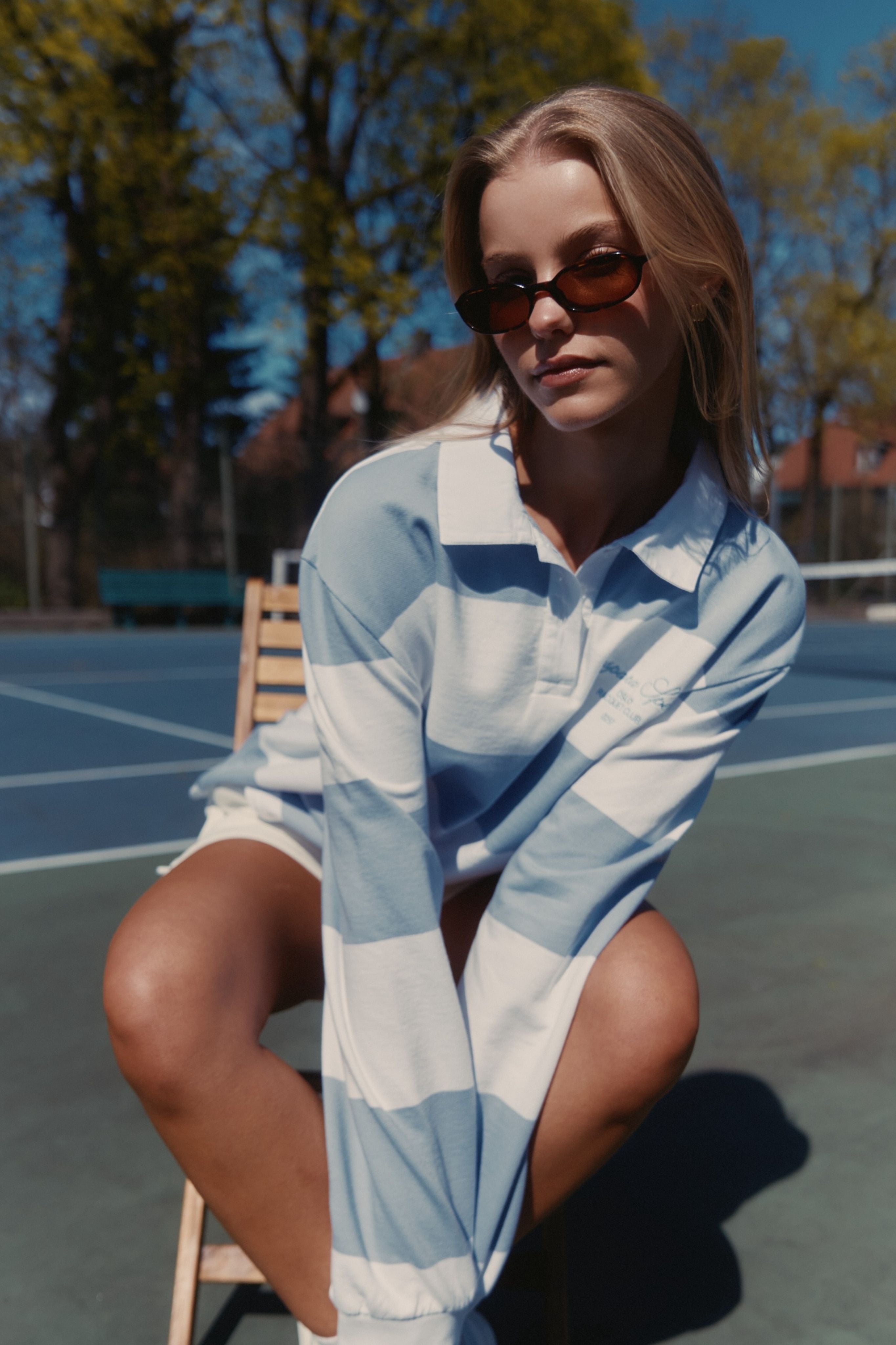 W. Cotton Rugby Shirt - Stripes White/Vintage Blue